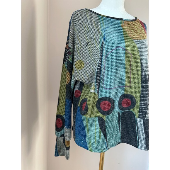 Pure Essence multicolor abstract art print knit long sleeve sweater - Picture 2 of 6